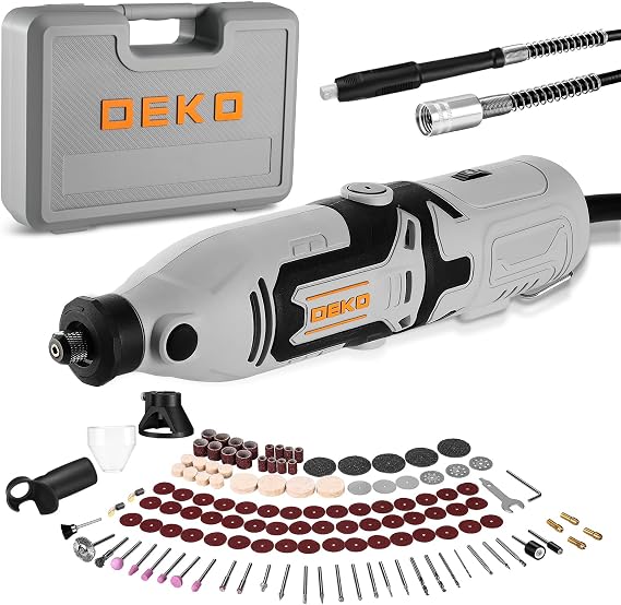 Power Rotary Tool Kit 170W: DEKOPRO 126pc Multi DIY Tool Kit for Wood/Metal - Mini Electric Sander/Drill Set with Flex Shaft for Carving, Cutting, Sanding, Grinding, Polishing, Engraving (Grey)
