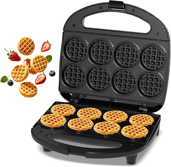 YASHE Multi Mini Waffle Maker, Cooks 8 x 5cm Small Waffles, Non-stick Waffle Maker, Perfect for Families, Parties, and Breakfast, Non-Stick Coating, Compact Design, Easy to Clean