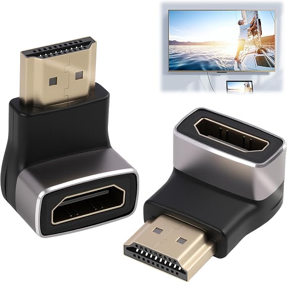2 Pack Right Angle HDMI Adapter 8K - 90 & 270 Degree HDMI Connector, Male to Female Hdmi Adapter 2.1, Micro Hdmi to Hdmi Adapter, Supports 8K 60Hz, 4K 120Hz, Hdmi Right Angle, for TV, Laptop, Monitor
