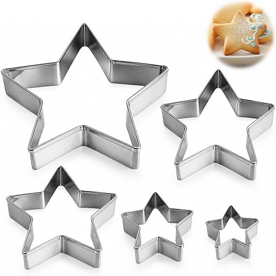 5 Pcs Star Cookie Cutter Set, Stainless Steel Star Cutters for Cookies, Cake, Fondant, Pastry and Biscuits, Small Pie Cutter Moulds for DIY Baking and Cake Decoration