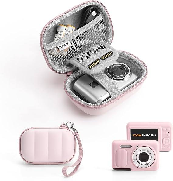 YINKECASE Digital Camera Case with Silicone Set Fit for Kodak PIXPRO FZ55, Small Digital Camera Cover Set with SD Card Storage for Travel (Pink)
