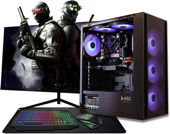 ASC Intel Core i7 Gaming PC Bundle – GTX 750 4GB, 8GB RAM, 256GB SSD + 500GB HDD, 550W 80+ PSU, 6-Fan Black RGB Case, WiFi, Windows 11 Pro, 22" Monitor Bundle – High-Performance Gaming & Workstation