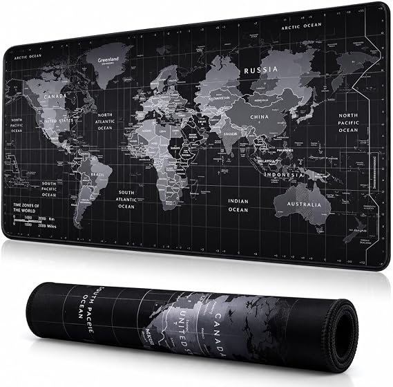 McStorey 90x40 cm Mouse Pad, Dünya Haritası Desenli Büyük Mouse Pad, Kaymaz Kauçuk Tabanlı, Dikişli Kenarlı 3 mm Klavye ve Mouse Altlığı, XXL Desk Mat, Ofis ve Gaming Masa Pedi