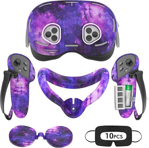 Silicone Case Set Compatible with Oculus/Meta Quest 3S, Vr Accessories for Meta Quest 3S, Protective Case Set Includes Control Cover, Face Cover, Vr Shell Cover (Purple