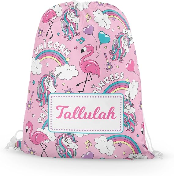 Fandango Personalised Premium Drawstring Bag Princess Unicorn PE Gym Kit School P.E Kids Sport Rucksack