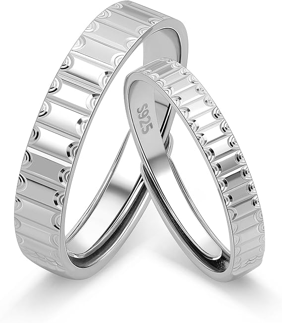 Meissa Wedding Band Rings for Women Sterling Silver Adjustable Couple Rings Handmade Promise Rings with Cubic Zirconia Anniversary Valentine's Day Gift for Her