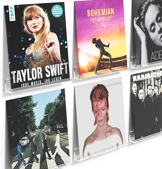 AITEE Vinyl Record Shelf Wall Mount: 6 Pack Acrylic Clear Floating Vnyl Shelves for Album LP Storage & Display, Easy Install Vinyl Record Wall for Home Office