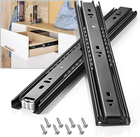 Drawer Slides 1 Pair Full Extension 250 300 350 400 450 500 550 600 mm Side Mount Rails Dresser Cabinet Bracket Replacement Ball Bearing Tracks Guide Metal Runner 100 LB (Basic, 12 Inch)