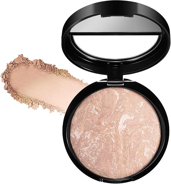 Colour Correcting Powder,Baked Foundation For Mature Skin - Brighten Illuminating Color Correcting foundation - Full Coverage Shimmer for Face Oil-Control Natural Smooth Makeup,(Light Beige)