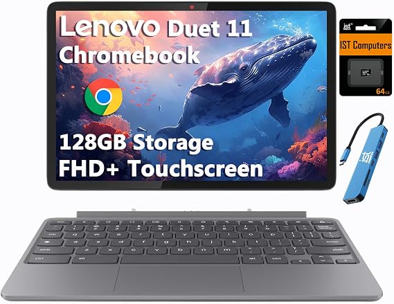 Lenovo Chromebook Duet Gen 9 11" Tablet, 2-in-1 Laptop, 4GB RAM, 128GB
