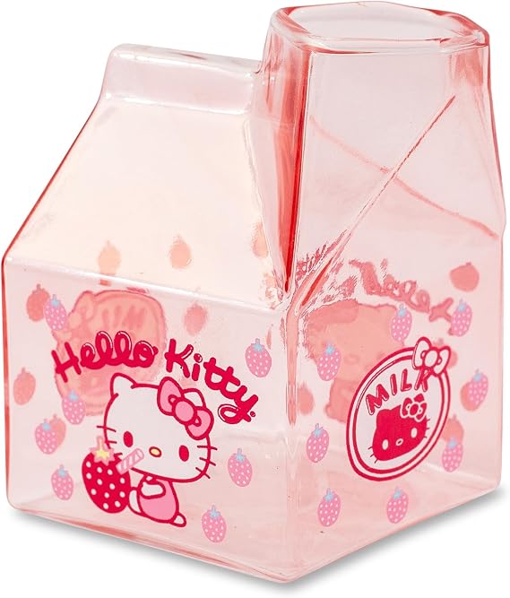Hello Kitty Sanrio Hello Kitty Glass Strawberry Milk Carton | Holds 12 Ounces