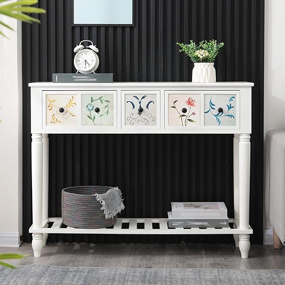 2 Tier Console Table with Storage Narrow Long Modern Entryway Sofa Tables Farmhouse Wooden Shelf Stand Behind Couch for Entrance Hallway Living Room(100 * 30 * 79cm)
