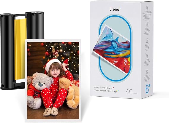 Liene Amber M100/M200 4x6'' Photo Printer Paper & Cartridge, 1 Cartridge Refill & 40 Photo Papers- 40 Pack Only for DHP512/DHP513