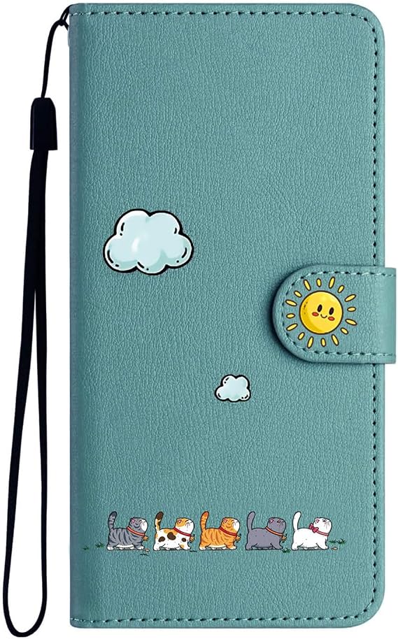 for iPhone 15 Flip Case,Cute Cat Wallet Cover,Green