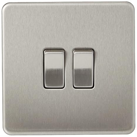 Knightsbridge SF3000BC Screwless 10 A 2-Gang 2 Way Switch, Brushed Chrome