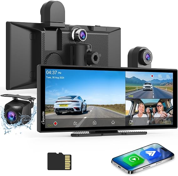 Carpuride W125S Carplay Screen 3 Channel Dash Cam 4K Front & 1080P Back