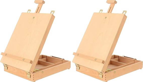 Art Supplies Box Easel Sketchbox Painting Storage Box, Adjust Wood Tabletop Easel for Drawing & Sketching Student (Pack of 2)
