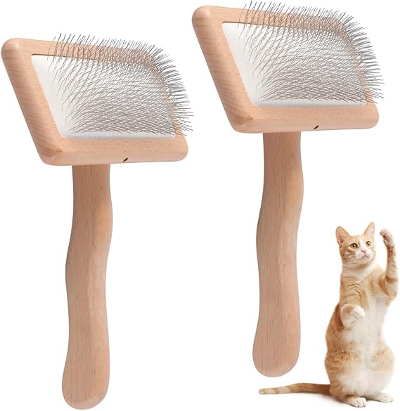 2Pcs Wool Carders Hand Carders, Wool Carding Brushes, Needle Felting Tools Brush, Carpet Needle Felting, Bamboo and Wood Air Cushion Pin Comb for Cats, Dogs, Pet Grooming(COLOR:2 Different Size)