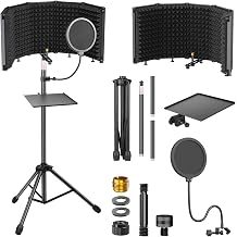 Microphone Stand With Isolation Shield,Recording Studio Equipment With Pop Filter,Tripod Stand, Foldable Mic Shield With Sound Insulation For Recording Studio (Microphone Stand With Isolation Shield)