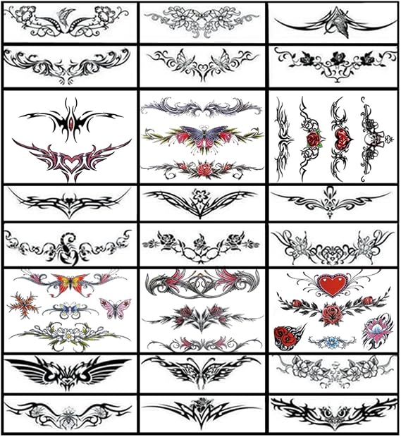 24 Sheets Temporary Tattoos Women Sexy Tattoos Kit Abdomen Waist and Back Waterproof Tattoo Stickers Women Ideal Bachelorette Party Tattoos Apply False Tattoos for Women and Girl