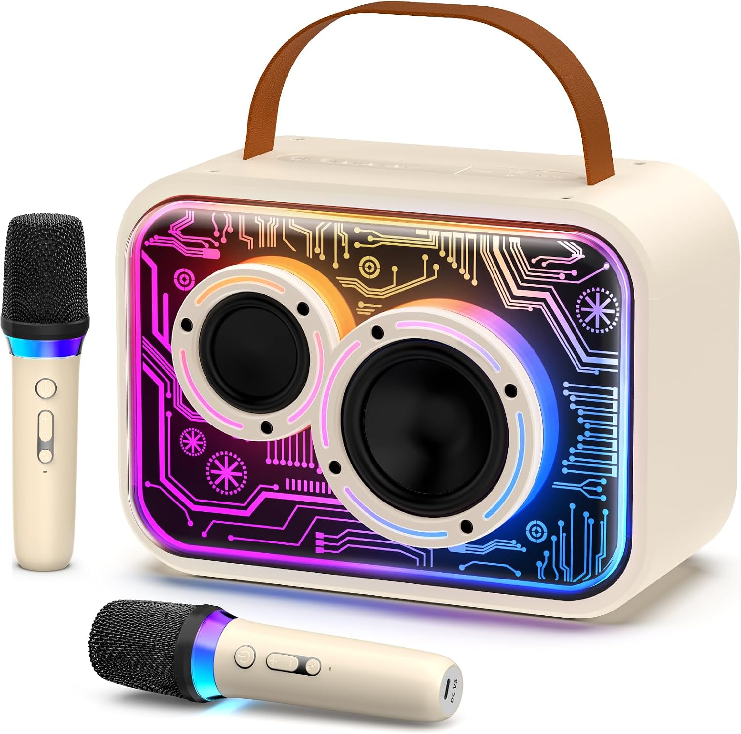 HWWR Karaoke Machine with 2 Wireless Microphones, Bluetooth 5.3 Karaoke Microphone Wireless System with LED Lights, Portable Karaoke Speaker for Party (30W)