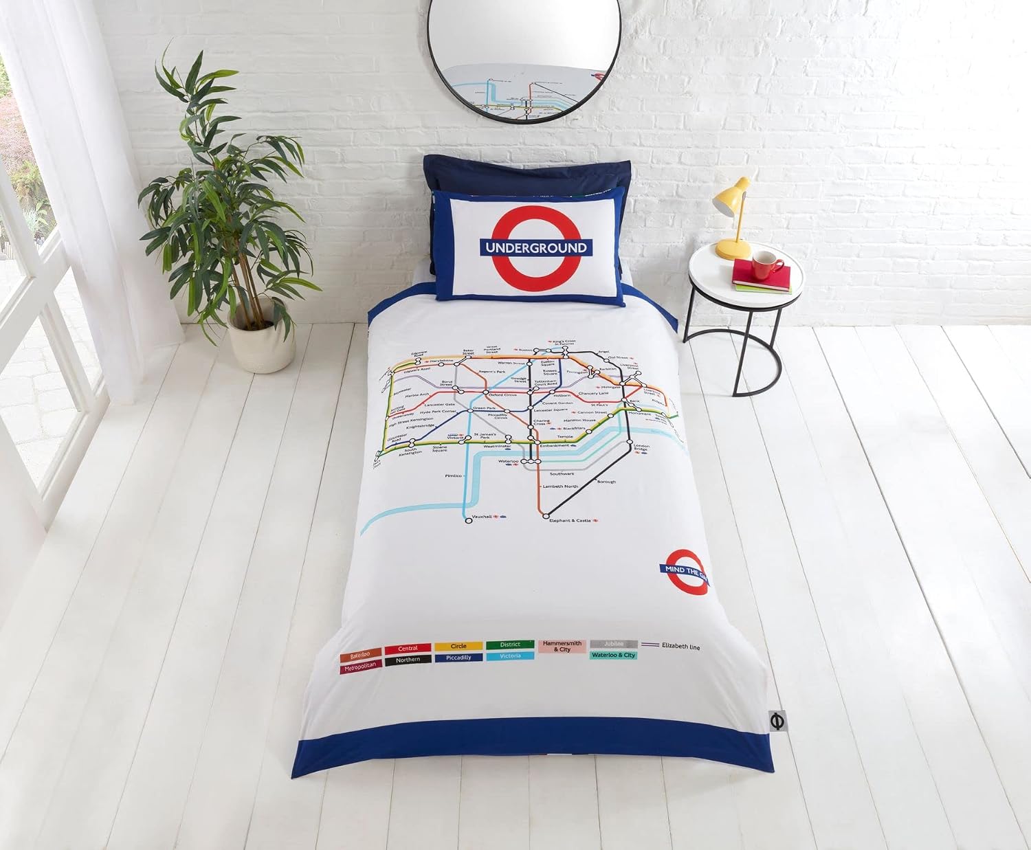Underground London Undgerground Tube Duvet Cover and Pillowcases Bedding Bed Set- Single, White