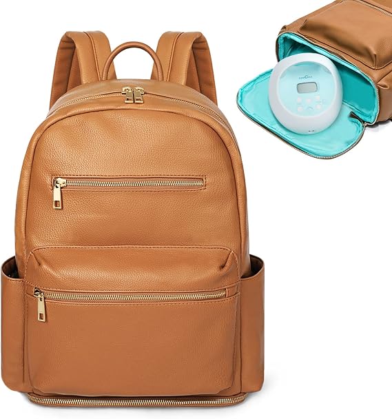 MOMINSIDE Diaper Bag Backpack, Leather Backpack Fit Most Breast Pumps, Breast Pump Bag Mommy Bag