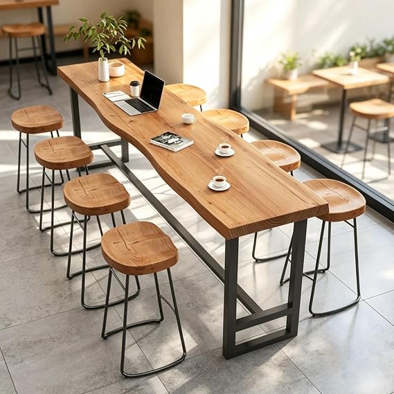 Solid Wood Bar Table,Industrial Counter Height Pub Table for Home,No Stool