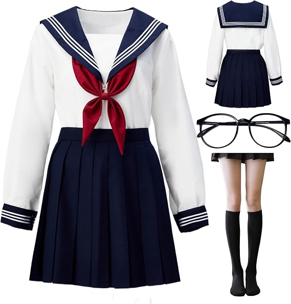 Japanese-style Sailor Uniform sailor suit three-piece set white cosplay photography school uniform