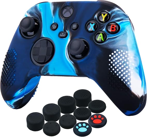 YoRHa Dots Cover Skin Case for Xbox Series X/S Controller x 1(Camouflage Blue) with Thumb Grips x 10
