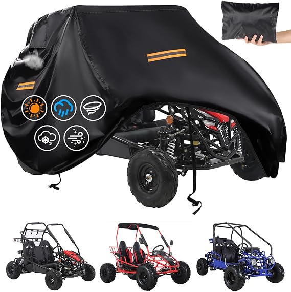 Large Go Kart Covers Waterproof,Upgraded 420D Oxford 2 Seater Gokart Cover,Go Kart Accessories with Air Vent,4 Reflective Handles,2 Windproof Buckles,for Most Go-Kart Models