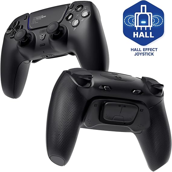 HEXGAMING ULTIMATE PRO Gaming Controller PS5/PC/Mobile Compatible, Hall Effect version – 4 assignable back buttons, 6 custom profiles, adjustable trigger, 8 interchangeable thumbsticks black