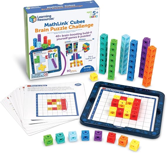 Learning Resources MathLink Cubes Brain Puzzle Challenge - 80 Piece Linking and Connecting Cubes Maths Manipulative For Counting, Ages 5+