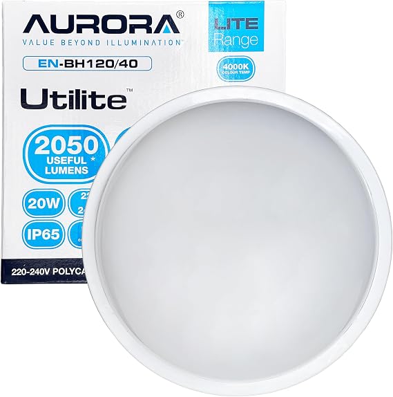 Aurora LED Wall & Ceiling Light 20W IP65 Waterproof Bulkhead 4000K 2050lm 221mm Round EN-BH120/40 [Energy Class A]