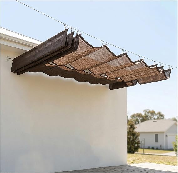 Generisch U şekilli, teleskopik dalgalı güneş tentesi, ağ dokuma, çekilebilir ve kaydırılabilir, UV ışınlarına dayanıklı, HDPE, pergola, teras, bahçe, teras için (G 2,2 x U 14 m/G 7,22 x U 45,93 ft