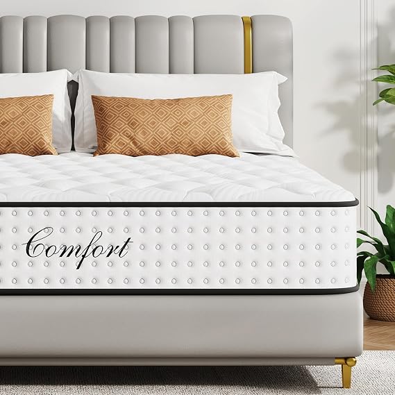 Single Mattress, 10 Inch Single Bed Mattress, with Memory Foam, Hybrid 7 Zone Pocket Sprungs Mattresses, Breathable Knit Fabric, Medium Firm, Motion Isolation
