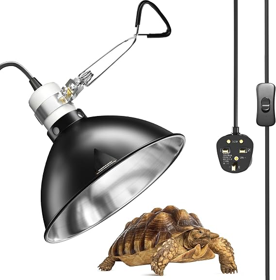 Reptile Reflector Dome Lamp Fixture, 8.5in Basking Heat Lamp Tortoise, E27 Reptile Heat Lamp with Clamp, Heat Lamp for Tortoise, Reptile(AC220-240V) [Energy Class E]