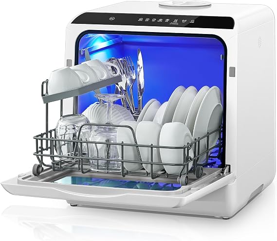 Table Top Dishwasher, Mini Countertop Dishwasher W/ 6 Programs, Delayed Start Function and Air Drying Function, and 5L Built-in Water Tank, No Installation Needed [Energy Class F]