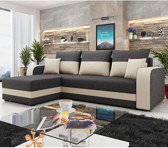 Universal Corner Sofa Bed with Storage 2 Tone Grey or Brown (BROWN)