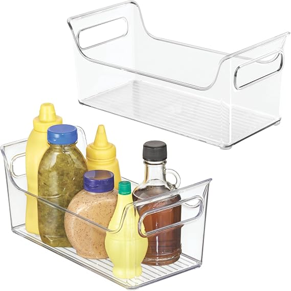 iDesign 冷蔵庫用調味料オーガナイザー - プラスチック製冷蔵庫オーガナイザービン ハンドル付き 2個セット クリア