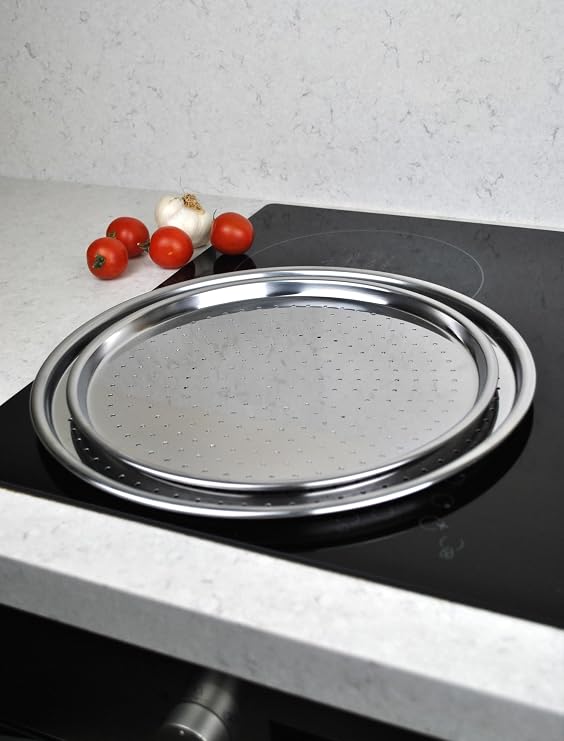 2'li Set Paslanmaz Çelik Pizza Tepsisi Fırın Lahmacun Pide Tepsi