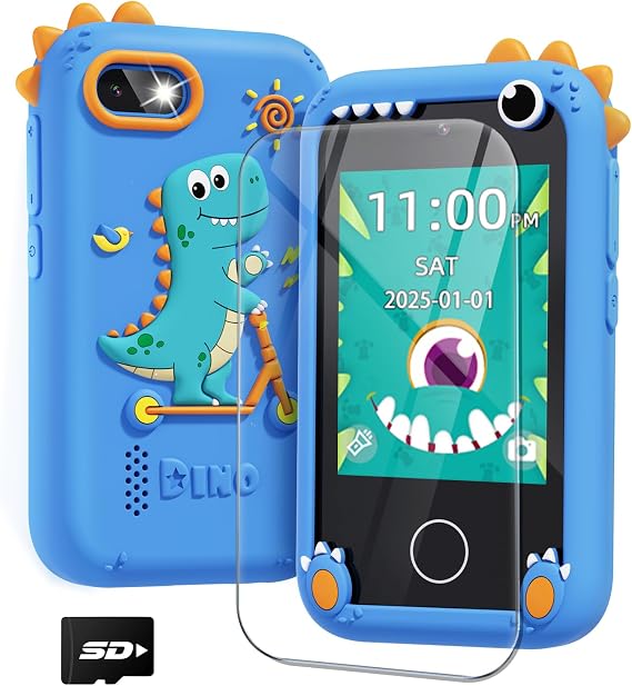 BAISIQI Kids Smart Phone for Boys Ages 3-8, Dinosaur Phones Toys, Blue