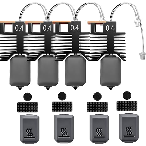 Snapmaker U1ノズル用4PK 0.4mm ホットエンド 漏れ防止 オールインワン組み立てホットエンド Snapmaker U1用、ノズルワイパーとシリコンカバー付き U1 3Dプリンターアクセサリー用