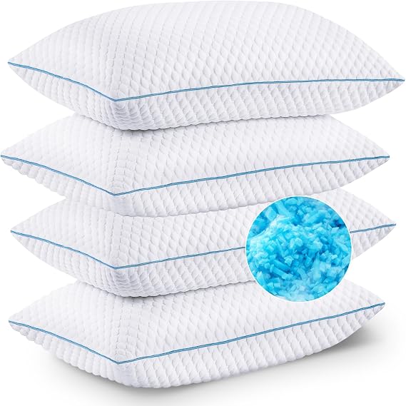 Cooling Shredded Memory Foam Bed Pillows, King Size, Set of 4, 20 x 36 in