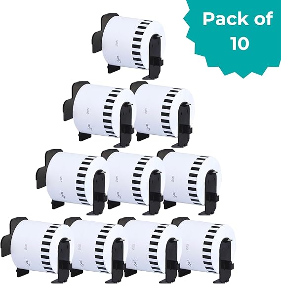 10 rolls DK-22205 continuous paper address label sticker, 62mm(W) x 30.48m(L), for Brother QL label printer QL-800 810W 820NWB 500 550 570 650TD 700 710W 720NW 1050 1060N 1100 1110NWB, with 10 holders