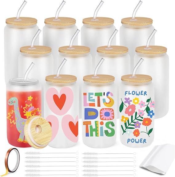 Sublimation Mugs, Sublimation Mug 16OZ Sublimation Blanks Wholesale 12 Pack Customized Cup Sublimations Glasses Tumblers for Iced Coffee Juice Soda Drinks