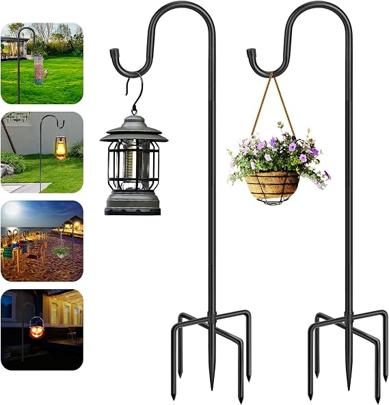 Ceboic Shepherds Crook Hooks, 2 Pack 96cm Adjustable Height Shepherds Hooks with 5 Prong Base, Heavy Duty Metal Garden Border Hook for Lanterns Birdfeeder Mason Jars Lights Weddings Plant Baskets