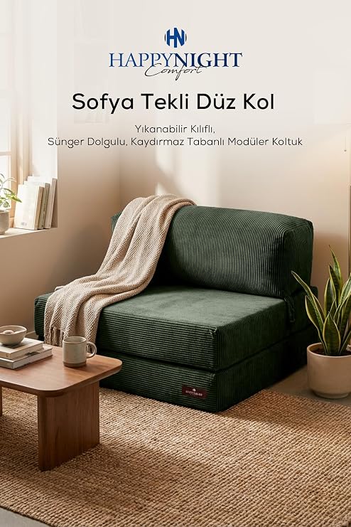 Sofya Tekli Koltuk Düz Kol | Oyun Koltuğu | Sünger Koltuk | Sinema Koltuğu. 90x90 CM (Yeşil)