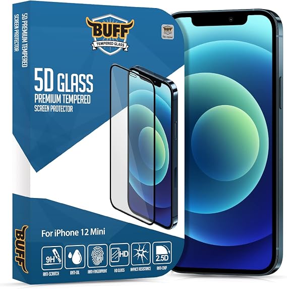 BUFF LABS iPhone 12 Mini 5D Glass Tam Kaplayan Cam Ekran Koruyucu