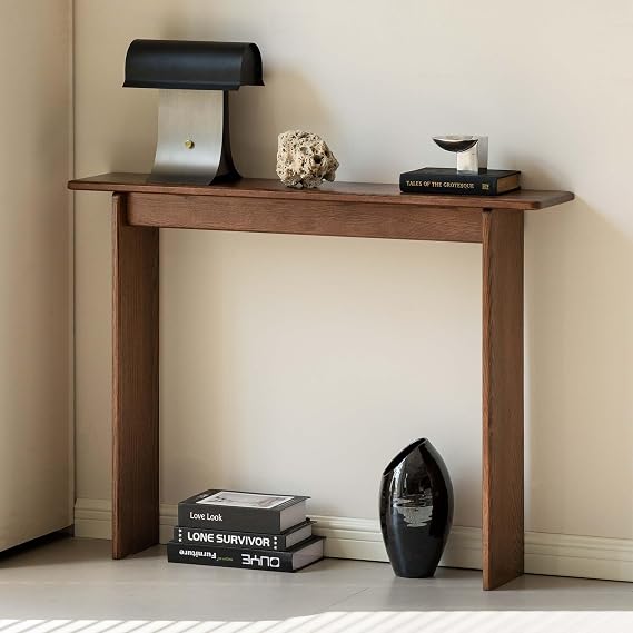 YESWOOD Solid Wood Console Table for Entryway, Narrow Entrance Table for Small Spaces, Modern Entryway Table with Wall-Fit Design, Hallway Table for Living Room Foyer (Oak, Walnut Finish)